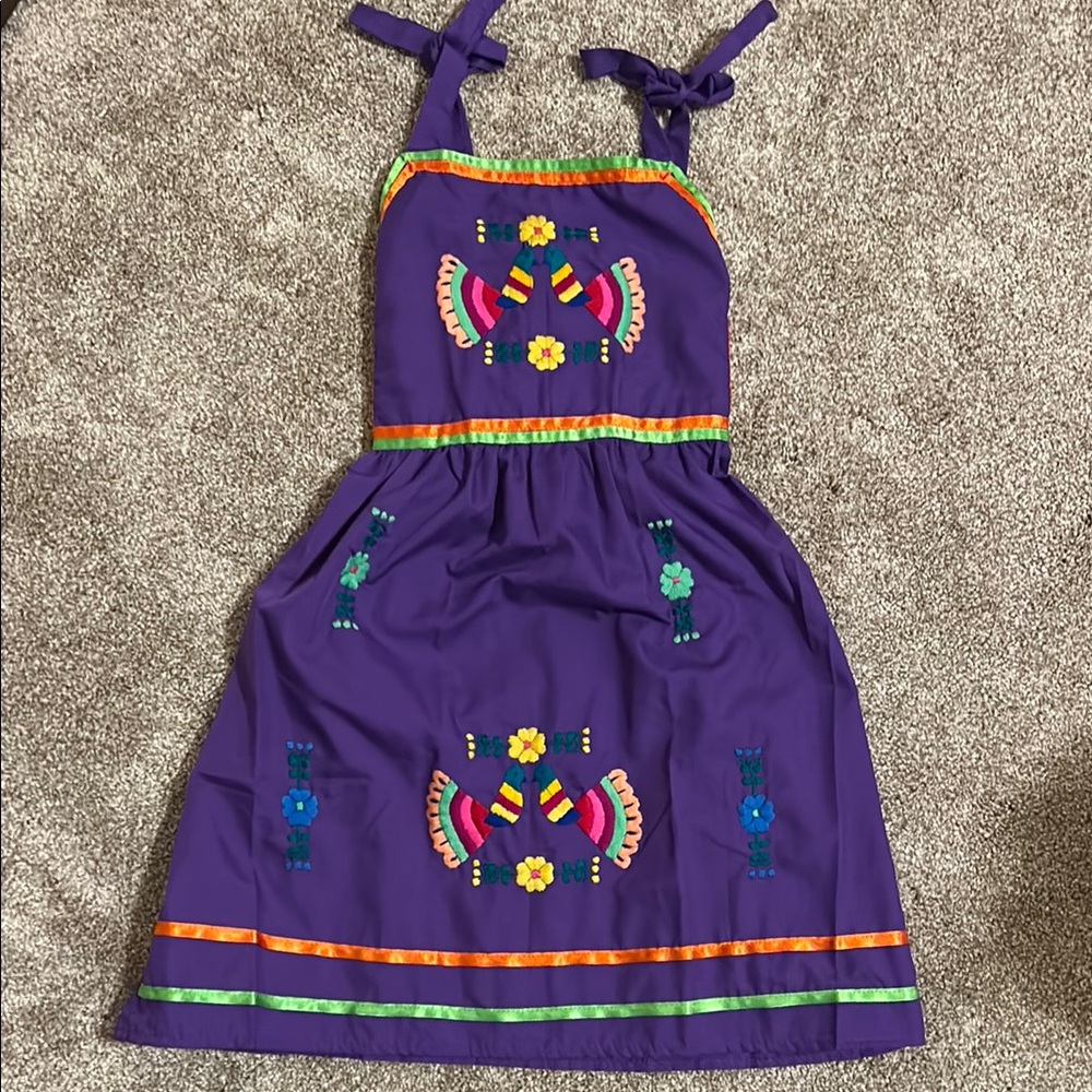 Purple Kids Dress with Colorful Embroidery